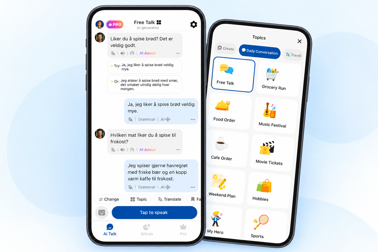 Norwegian Ai conversation practice with an AI tutor